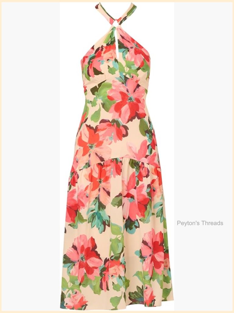 Halter Flounce Midi Dress With Zipper Closure